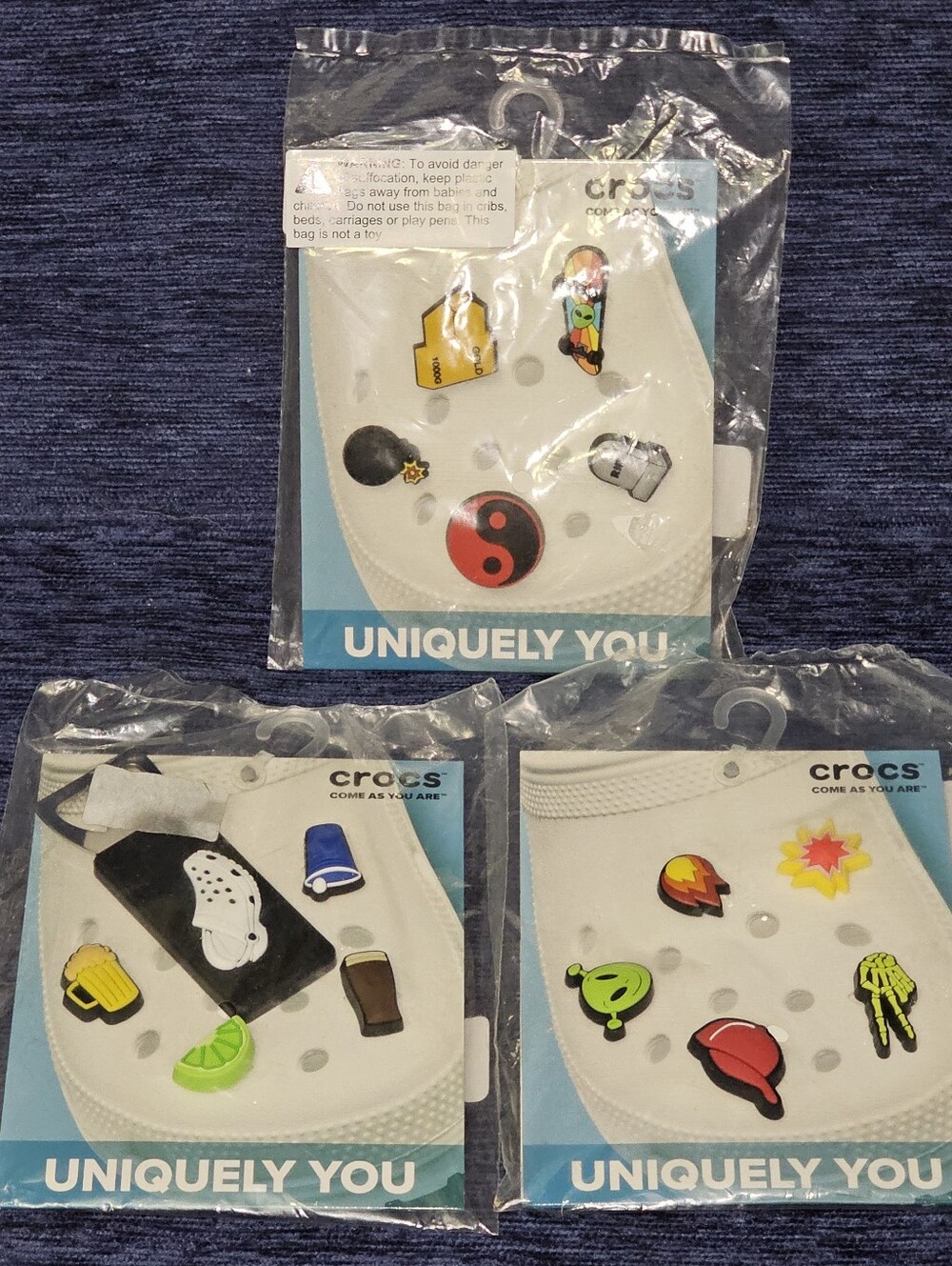 Lot Of 3 CROCS Jibbitz Charm Assortment with Multicolor Novelty Charms 5 Ea.
